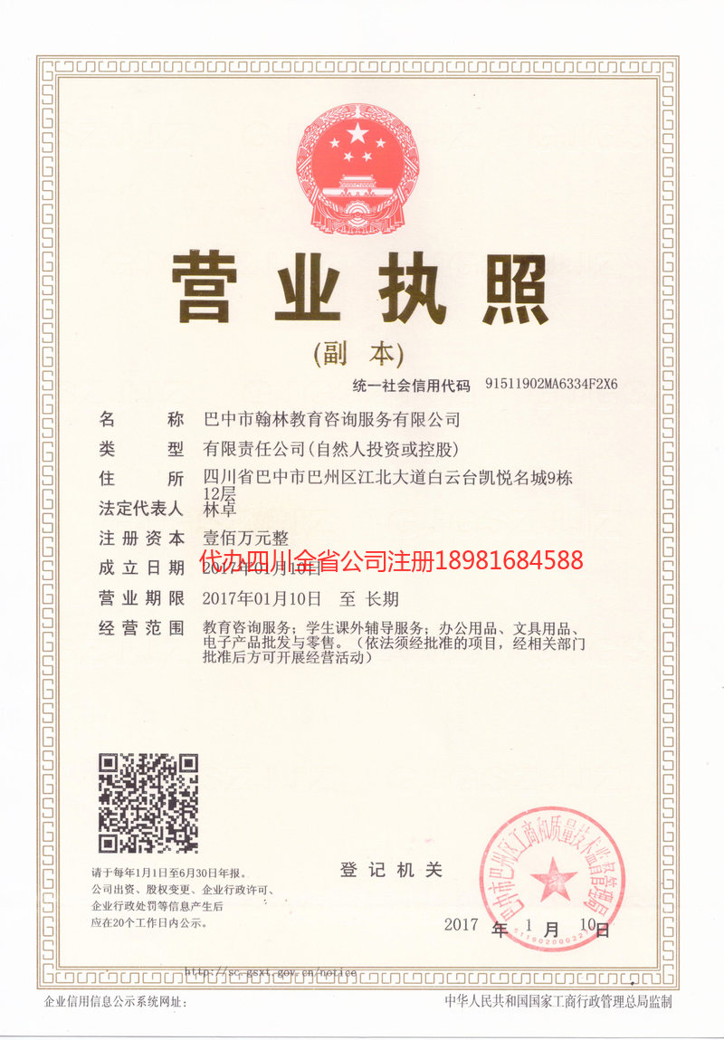 雅安雅安翰林教育咨询服务有限公司