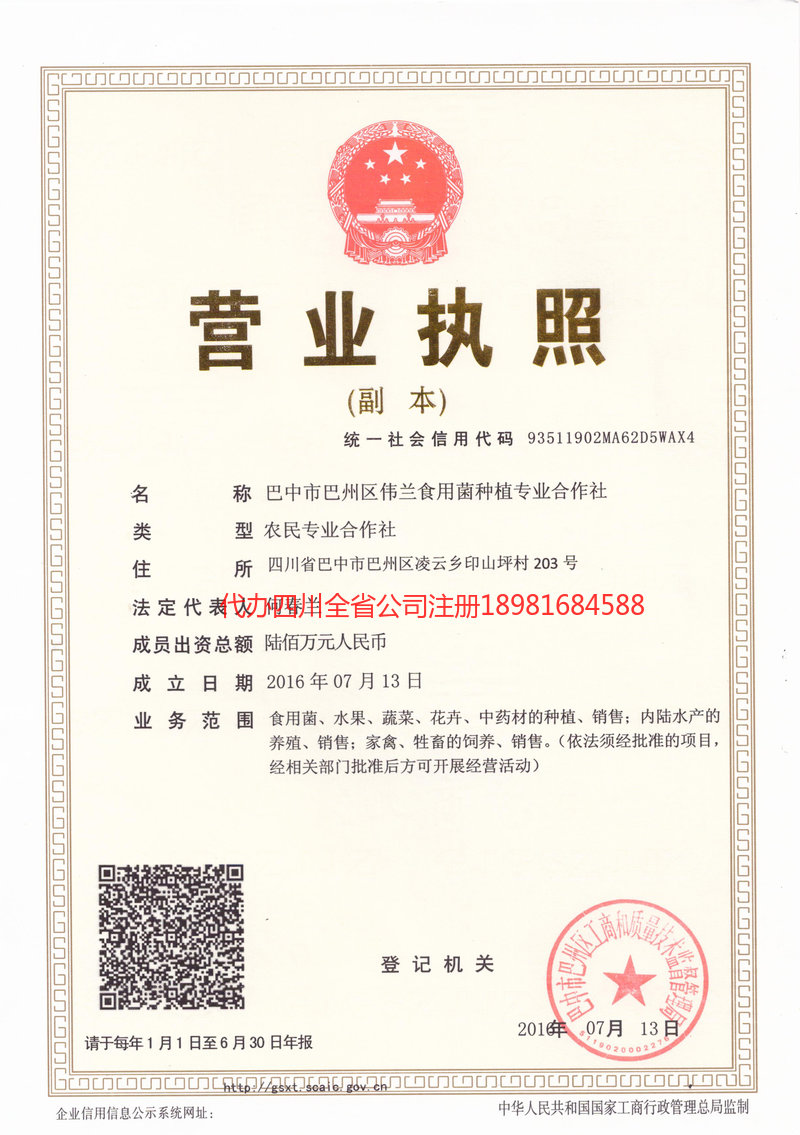 雅安雅安伟兰食用菌种植专业合作社